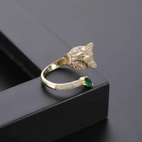 Personality Leopard Head Design Resizable Ring Hip Hop Punk Gold Color Wedding Rings for Women Men Jewelry Christmas Gift