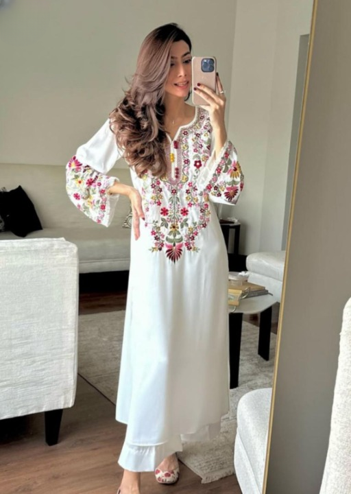Long Embroidery shirt and flyper 2pc suit