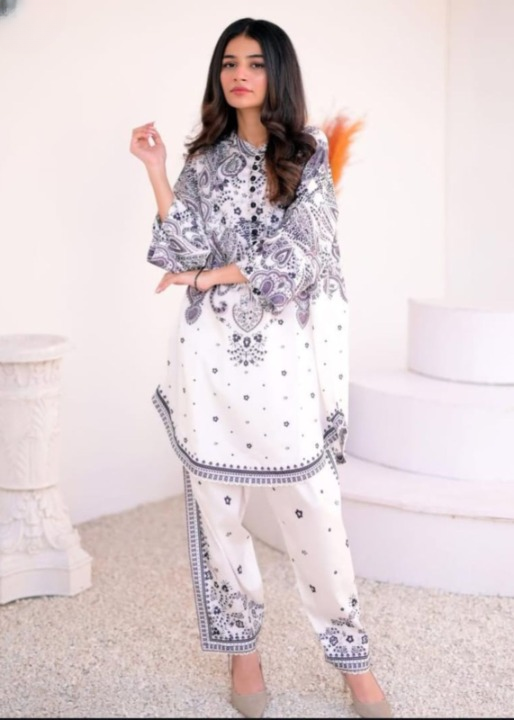 Front And Back Digital  Printed Frock With Printed Flapper 2Pcs