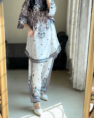 Front And Back Digital  Printed Frock With Printed Flapper 2Pcs
