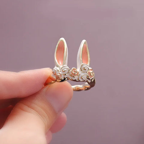 Sweet Cute Rabbit Open Rings For Women Kids Lovely Animal Ear Tail Rose Wedding Party Finger Cuff Jewelry Girls Gifts Anillo