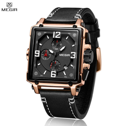 MEGIR Men Watch Top Brand Luxury Chronograph Quartz Watches Clock Men Leather Sport Army Military Wrist Watch Relogio Masculino