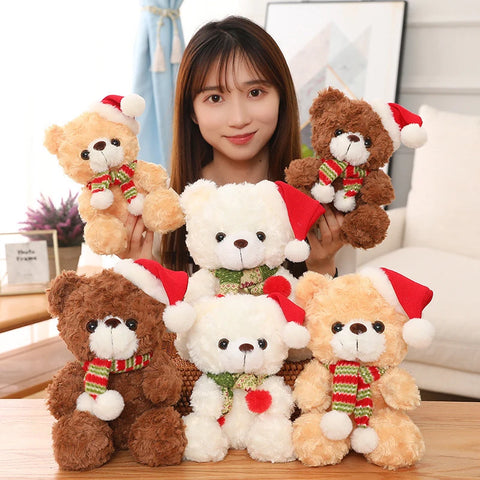 23CM New Christmas Hat Teddy Bear Plush Toys Cute Teddy Dolls Stuffed Toys Gifts